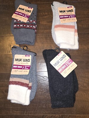 Muk Luks Womens SuperSoft Cozy Crew Boot Socks 4 Pairs Size 6-11 New NWT-image