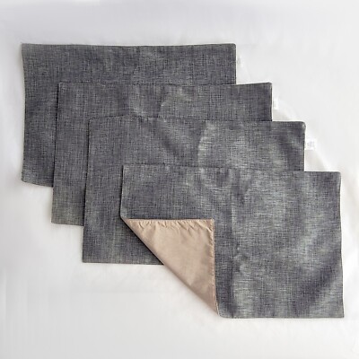 Set of 4 Pier One Placemats 19 in x 13 in Gray Woven Fabric Cloth Table Linens-image