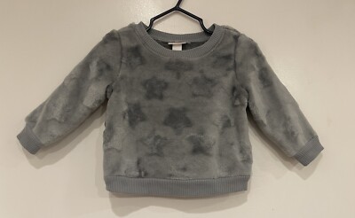 Cat & Jack Baby Girls Star Pattern Cozy Soft Fleece Pullover Sweater Gray 6-9 M-image