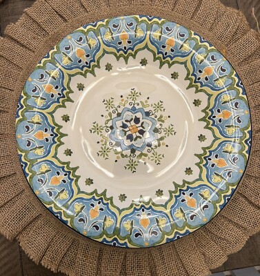 PIER 1 IMPORTS - CELESTE - BLUE GREEN YELLOW FLORAL SCROLLS - 11