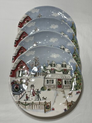 🌲 Pier 1 Ironstone Christmas Village Plates  8 1/2 