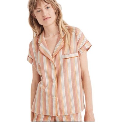 Madewell Bedtime Pajama Top in Rainbow Stripe Size XS Womens Cozy Sleepwear-image