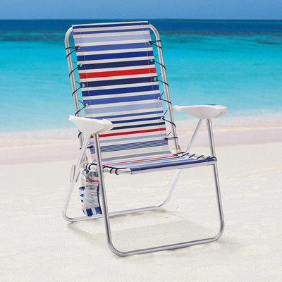 Mainstays Aluminum Bungee Reclining Fabric Beach Chair with Storage Pockets, Red-image