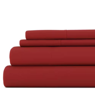 4-Piece Burgundy Solid Microfiber 300 Thread Count Queen Sheet Set-image