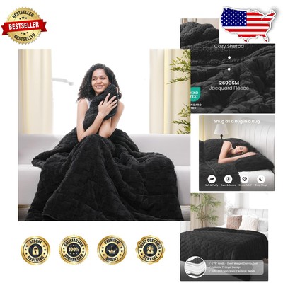 Luxurious Twin 15lbs Weighted Blanket - Breathable Sherpa & Elegant Checkered-image