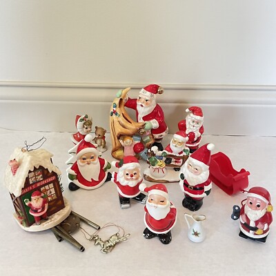 Vintage Lot Of Santa Christmas Figurines Napkin Holder Wind Chime Blow Mold -image