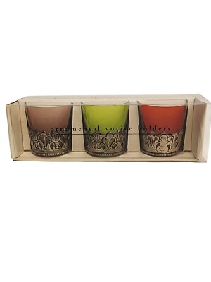 Pier 1 Imports Candle Ornamental Votive Holders Set Of 3 Colorful New In Box-image