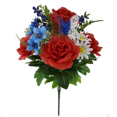 Mainstays 19-Inch Artificial Rose Daisy Bouquet in Red, White and Blue.-image