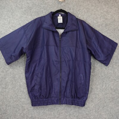 Packable Wind Jacket Mens L Blue Full Zip Short Sleeve Loose Vintage YOUNG STYLE-image