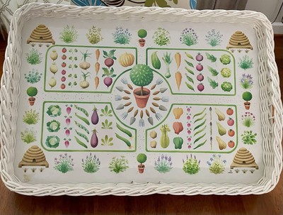 Vintage White Wicker Basket/Melamine Garden Tray Design Imports West Germany EUC-image
