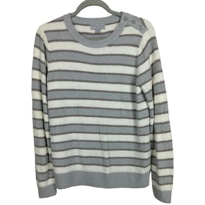 Barefoot Dreams striped button shoulder soft cozy sweater sz M-image