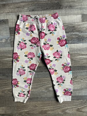 Garanimals Beige & Pink 3T Floral Fleece Sweat Pants Warm Cozy Elastic Waist-image