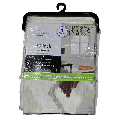 Mainstays 50x16in L Valance Grey & Red Print Small Window Rod Pocket-image