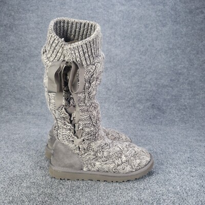 UGG Mahalya Boots Womens Size 7 Gray Cable Knit Weave Tall Cozy Winter 1008686-image