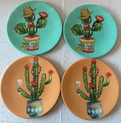 Pier 1 Imports 6 3/4” Melamine Plates “ Party” Cactus Cocktail Design - Set of 4-image