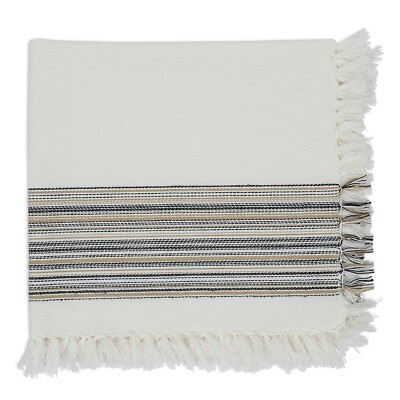 Cotton Cloth Table Napkin - Black & Tan Striped Fringe 20x20 from Design Imports-image