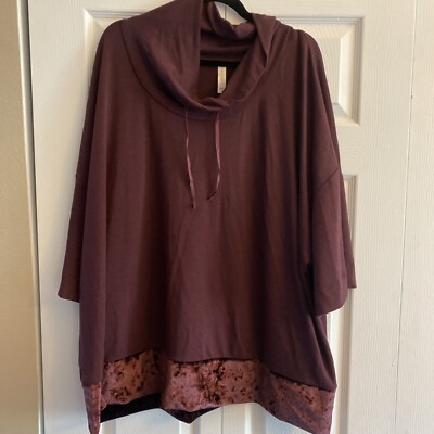 Cacique 26/28 Burgundy Cowl Neck Pullover Velour Hem Comfort Loungewear Cozy-image