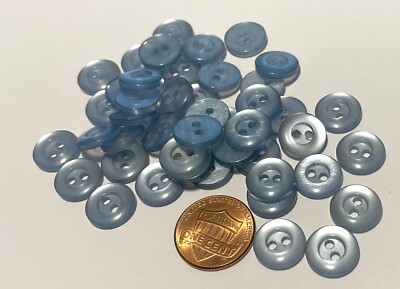 22 Small Pale Muted Pearlized Blue Plastic Buttons Just Over 7/16