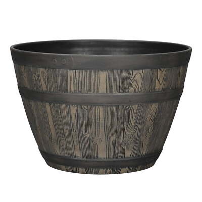 Better Homes & Gardens Whiskey Barrel Brown Resin Planter,15.8in x15.8in x10.3in-image