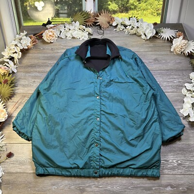 Vintage Rain Coat Size Extra Large XL Puffy Green Lined Reversible Thicker Warm-image