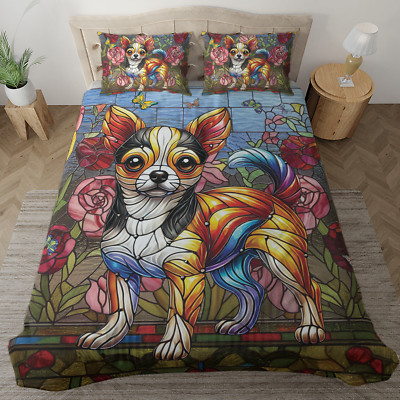 Chihuahua Dog Bedding Set, Colorful Pet Lover Duvet Cover, Cozy Dog Lover Bed-image