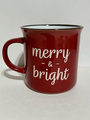 Holiday Christmas Candle Mug Cup Reusable Red Ceramic Merry & Bright Apple Pie-image