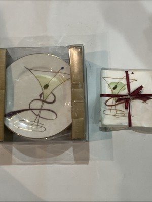 4 Pier 1 Imports Martini Appetizer Plates  7.5” - Cocktail Napkins Set Of 6-image