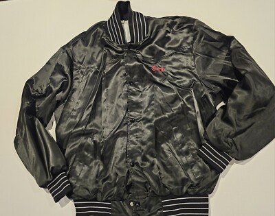 Vintage Satin Bomber Men  Black Snap Up Deadstock 80s Coat  - GARY- Size Large-image