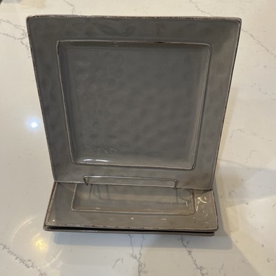 Lot of 3 Pier 1 Imports Martillo Fog Square Gray Dinner Plates Hammered 10