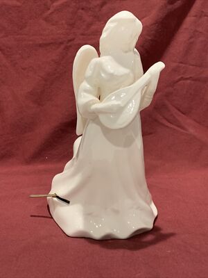 Vintage Midwest Taiwan White Porcelain Angel Wind Up Music Box Works Marked-image
