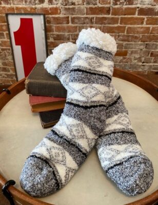 Cuddl Duds Black Stripe Faux Sherpa Cozy Lined Gripper Socks O/S New Loungewear-image