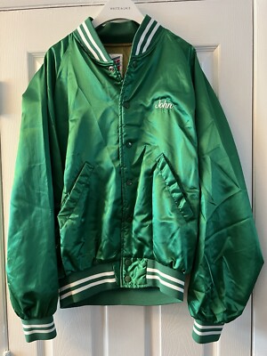 Club 21 Vintage Jacket Large Green Nylon Button Up Bomber 