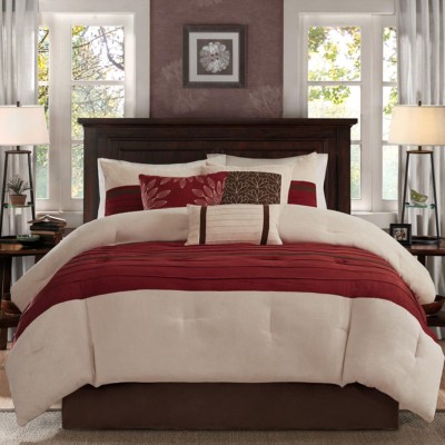 NEW! ~ COZY ULTRA SOFT MODERN CHIC DEEP RED BROWN TAN BEIGE LEAF COMFORTER SET -image