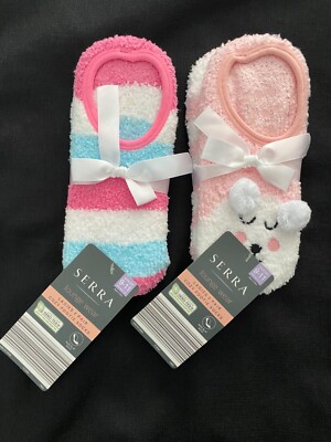 NWT 4 pair Serra Women's Cozy Knit Footie Non Slip Slipper Socks Oeko-Tex  4-10-image