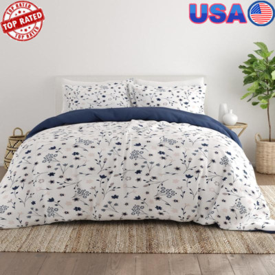 Navy Reversible TwinXL Comforter Set Hypoallergenic Micro-Down Alternative Cozy-image