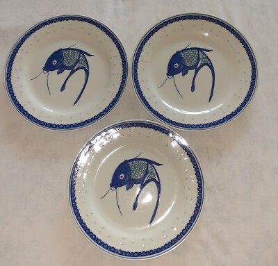 Coastline Imports Rice Grain Koi Fish Lot of 3 Plate 9 1/4