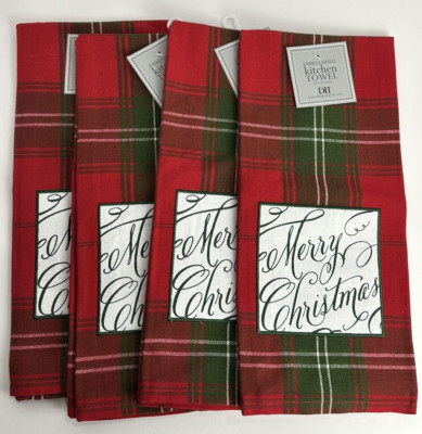 NWT DII Design Imports Red Plaid Merry Christmas Kitchen Hand Dish Tea Towel Set-image