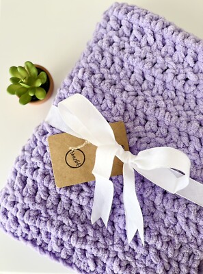 Handmade Crochet Soft Baby Blanket Car Seat Purple Lavender 20X25-image