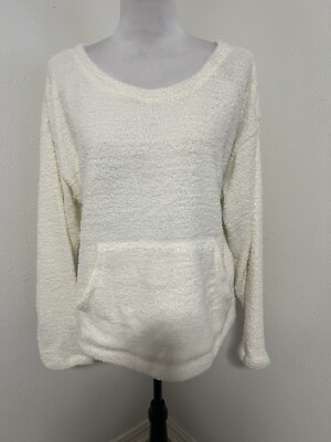 HUE Women’s Cream Color Medium Sherpa Style Sweater with Front Pocket Warm,Cozy-image