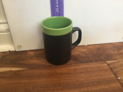 Pier 1 Imports Stoneware Coffee Mug Cup Brown/Black and Lime Green 4.5''X3''-image