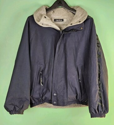 Vintage NAUTICA Jacket Womens Small Blue Reversible Fleece Sailing Hooded Coat-image