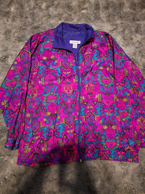 VINTAGE Lady Lavon 80s 90s Bright Multi Color Windbreaker Jacket Women's Size 1X-image
