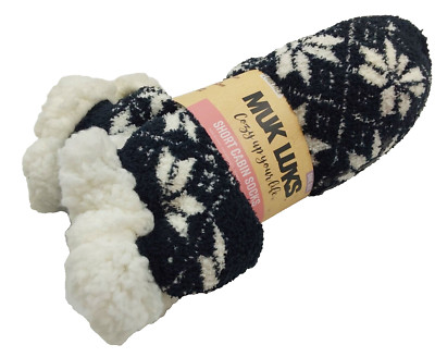 Muk Luks 2 Pair Black Graphic Short Cabin Winter Cozy Warm Socks Womens One Size-image