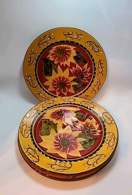 Pier 1 Sunflower Salad Plate Terracotta Gold Red Green Yellow 8