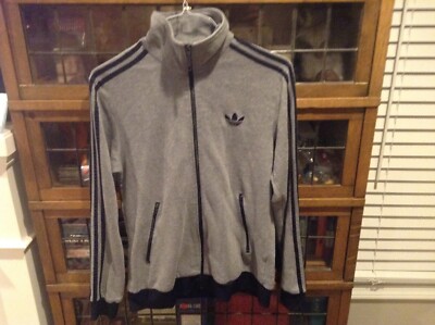 Adidas Originals Full Zip Trifold Gray/Navy Mock Neck Sweatshirt SZ M - Cool-image