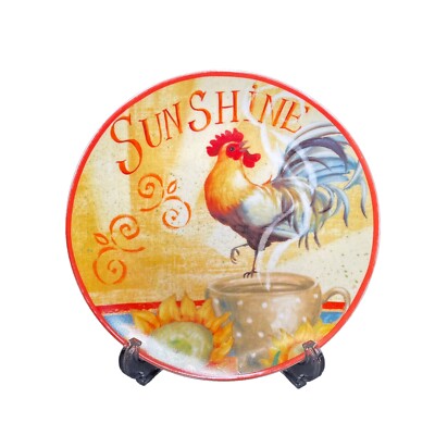 Pier 1 Imports Beautiful Day Rooster Sunshine 8” Diameter Stoneware Side Plate-image
