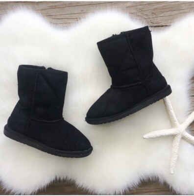 AIRWALK Prim Cozy Comfort Zip Side Black Vegan Suede Fur Boots Youth Size 8.5-image