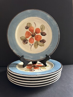 Pier 1 Earthenware Sophie Dinner Plates 10.5” Set Of 6 Made in Italy Retro Blue-image