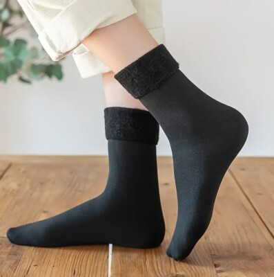 2 Pairs Thermal Fleece Lined Unisex Cosy Soft Men Womens Insulated Socks Warm -image