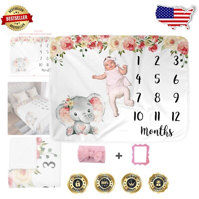 Charming Elephant Photo Prop Blanket with Month Marker - Cozy 50